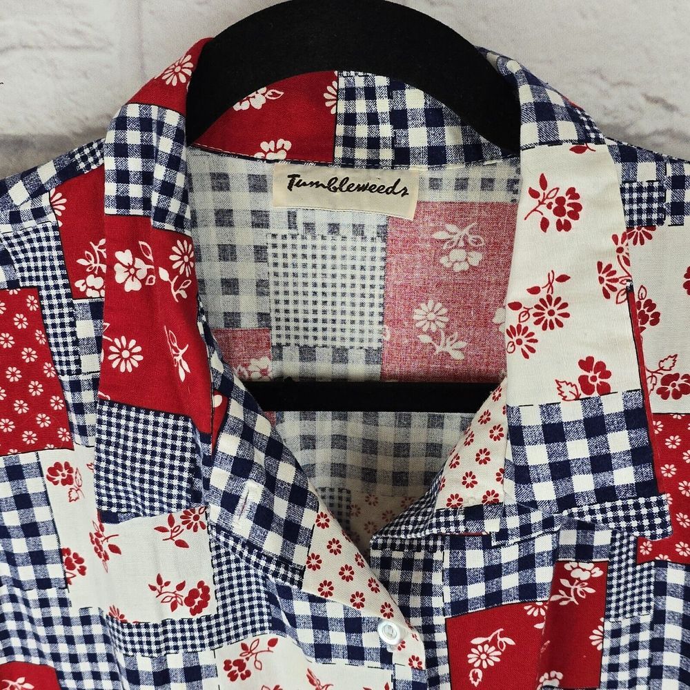 Vintage Tumbleweeds‎ Patchwork Button-Up Shirt Floral Gingham Women's M - Picture 2 of 8